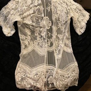 Cream Lace long Cardigan Sz L